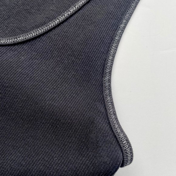 Express Ladies Ribbed L Tank Top Black w Metallic Silver Trim Stitching - Picture 2 of 11